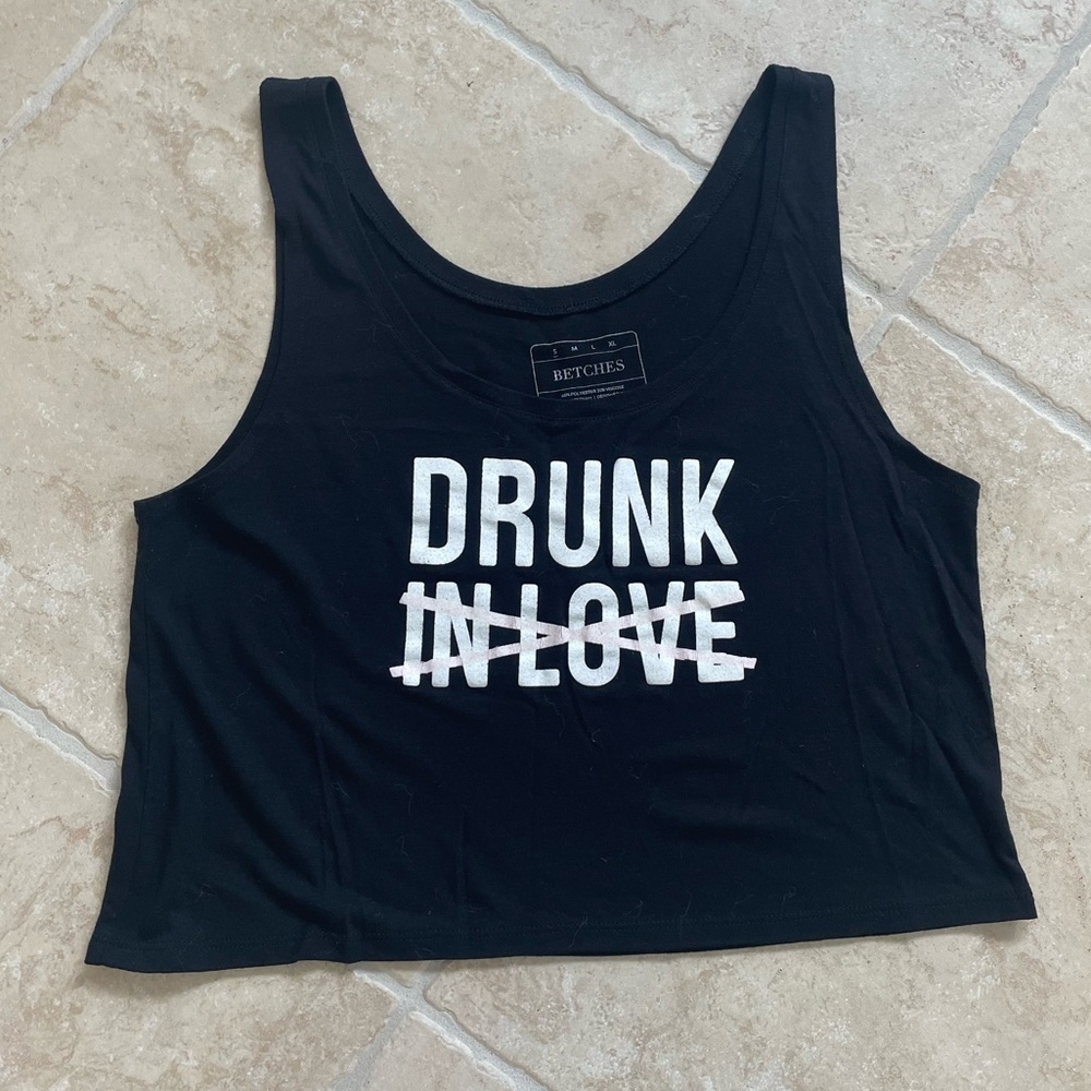 Betches Black Drunk In Love Cropped Tank Top